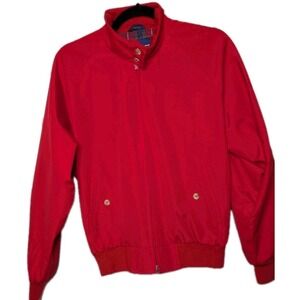 Lands End Vintage Women's Bomber Jacket Medium Red Plaid Lining 80s Pockets Zip